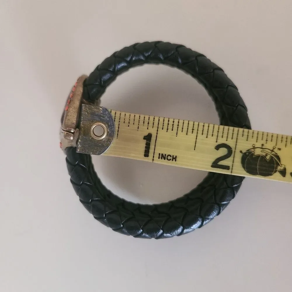bohemian-style cuff braided bracelet with enamel centerpiece